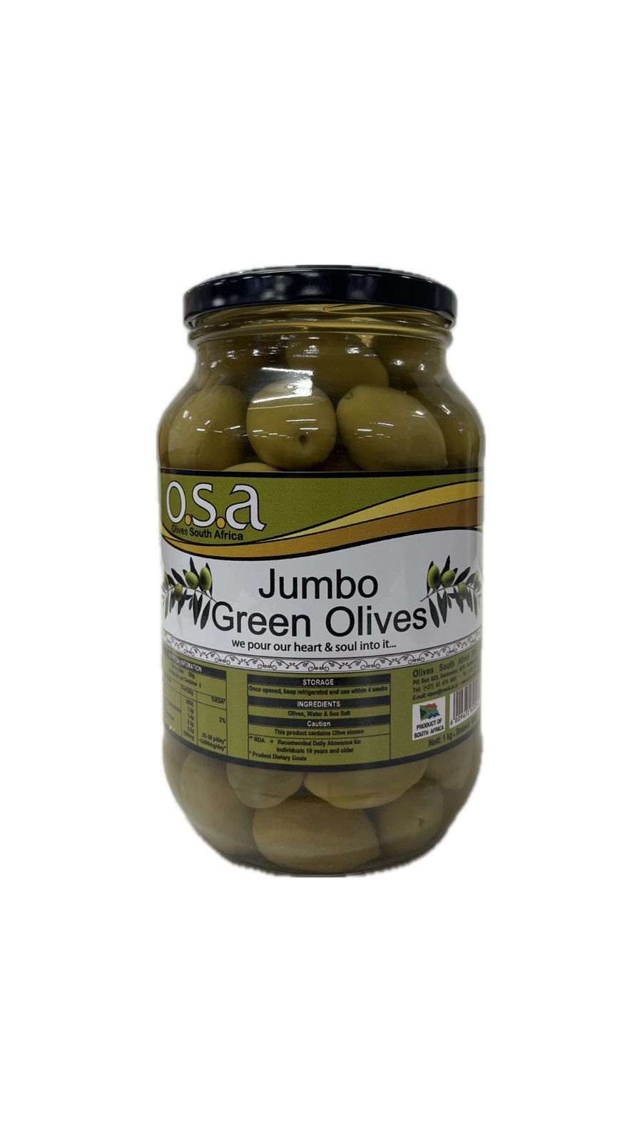 OLIVES GREEN JUMBO O.S.A Olives Jumbo Green Glaas 1KG - Image 1